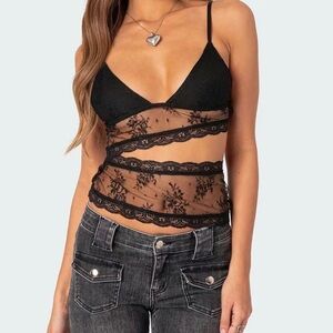 Spice Cut Out Sheer Lace Tank Top